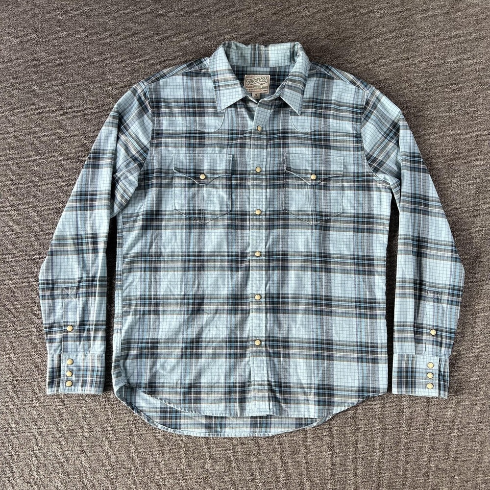 Tecovas Shirt Mens Medium Blue Plaid Long Sleeve‎ Western Pearl Snap Cotton